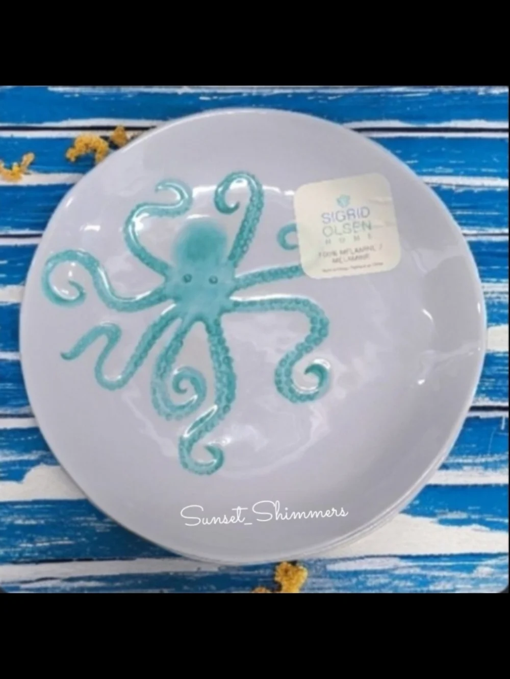 Sigrid Olsen Octopus 4 MELAMINE DINNER PLATES Turquoise, White, Tropical New